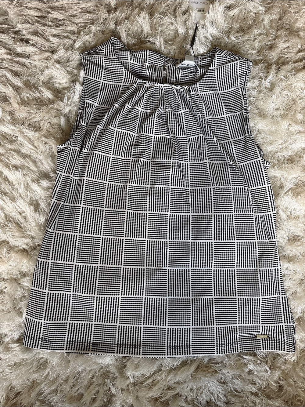 Calvin Klein Black and White Sleeveless Check Print Top
